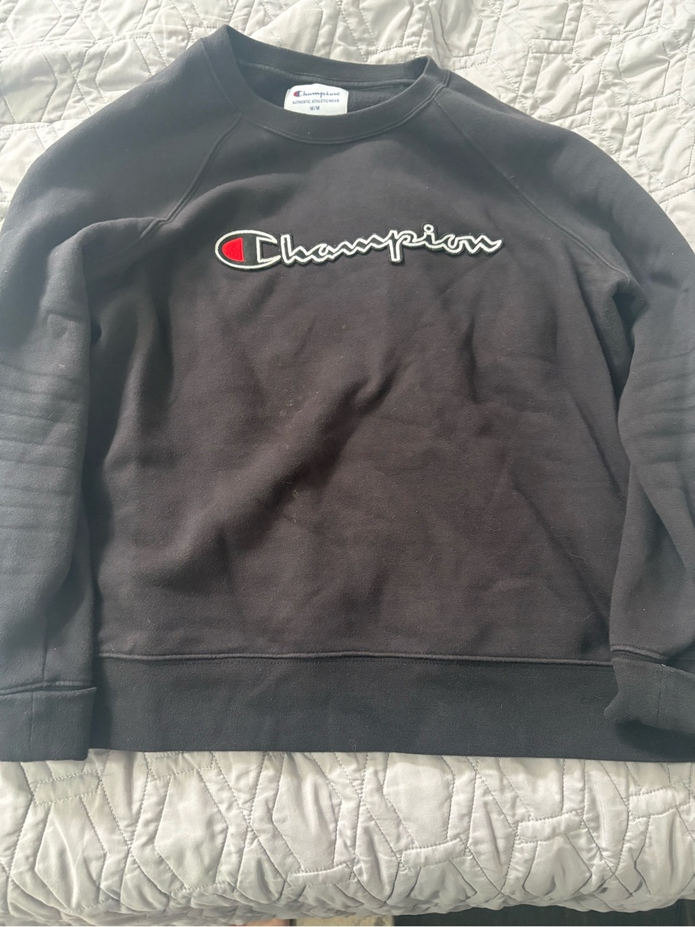 Champion Women's Black Crewneck Sweatshirt with Red Logo